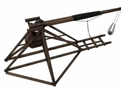 Trebuchet wooden catapult Low-poly 3D model
