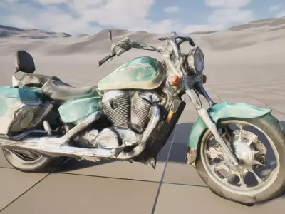 Vintage Motorcycle Teal and White Cream Classic Two Tone Low-poly 3D model