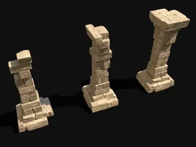  ARABIC DESERT COLUMN RUINS PILE PEDESTAL EGYPTIAN SAND STONE Low-poly 3D model