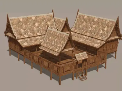 Central Thai traditional house-02 Low-poly 3D model Low-poly 3D model