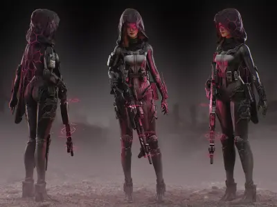 Sci Fi Sniper Girl  Low-poly 3D model