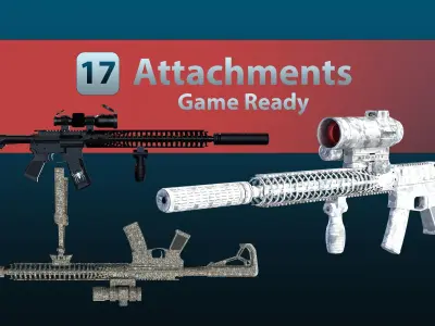M4 - 17 Attachments - 15 Skins Vol-00 -Game Ready- Free Free low-poly 3D model