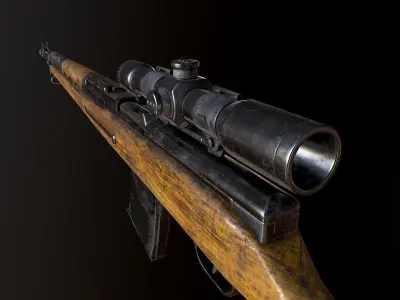 AVS-36 USSR SOVIET WW2 RIFLE WTH SCOPE PBR Low-poly 3D model
