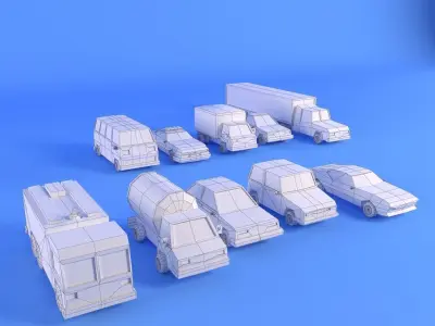 car 10 items Low-poly 3D model