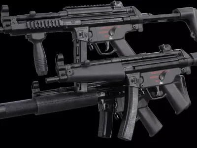 MP5A5 MP5SD6 with Silencer Scope Mount Rail Grip Low-poly 3D model