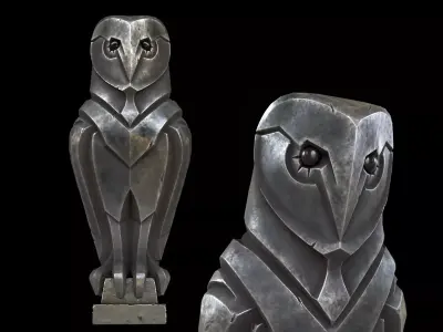 Grass Owl Statue PBR Low-poly 3D model