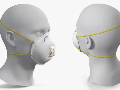 3M Cup Shape N95 Respirator Worn on Head 3D model