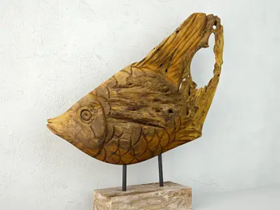 Reclaimed Teak Root Fish Sculpture 3D model