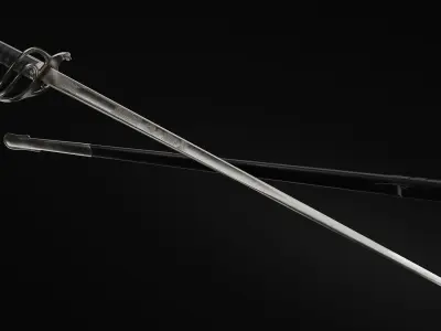 British Officer Sword WW1 Sheath Ralistic Historical Asset PBR Low-poly 3D model