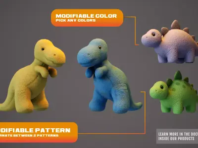 Dinosaur Plush Toys - PBR Game Ready - LOW POLY Low-poly 3D model