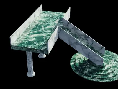 Staircase 3D model table with marble on top Low-poly 3D model