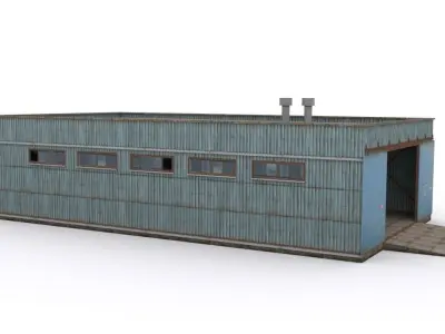 Hangar metal building Low-poly 3D model