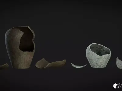 Vase Set with Broken Pieces Low-poly 3D model