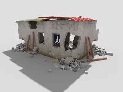 low poly destroyed building 5 Low-poly 3D model