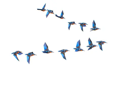 Animated Flock Birds lowpoly art style Low-poly 3D model