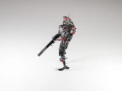Futuristic Combat Robot with Rifle 3D model