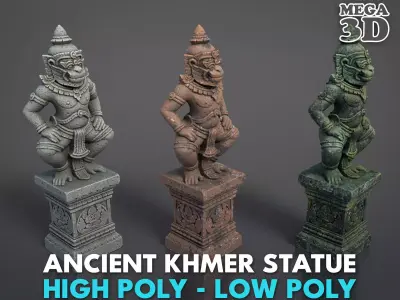 Ancient Khmer Statue17-250523 Low-poly 3D model