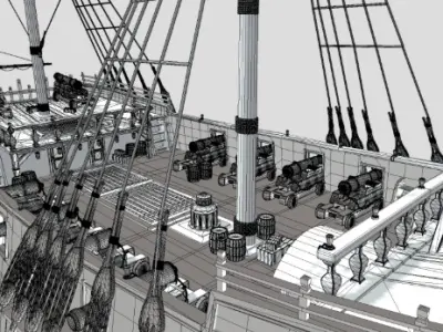 3D Galleon model with UV unwrap and textures 3D model