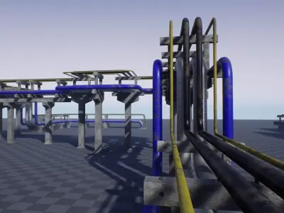 Modular Industrial Pipe Concrete Trestle Low-poly 3D model