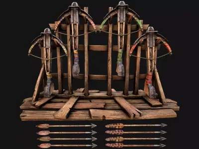 Medieval Crossbow Weapon Rack Stand Armory Pack Low-poly 3D model