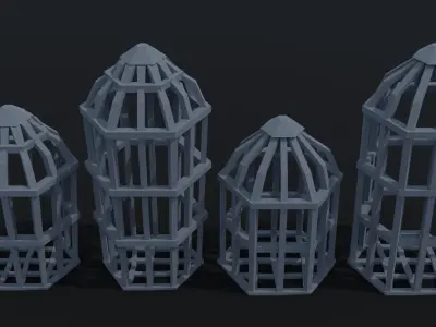 Cartoon cages Polygonal Style Low-poly 3D model