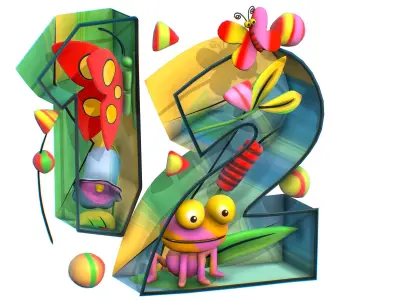 Cartoon 3D illustration Number 1 2 frog Low-poly 3D model