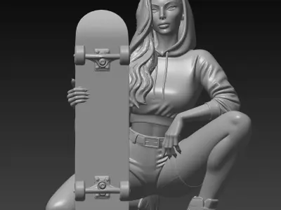 skateboarder Beautiful girl 3D print model