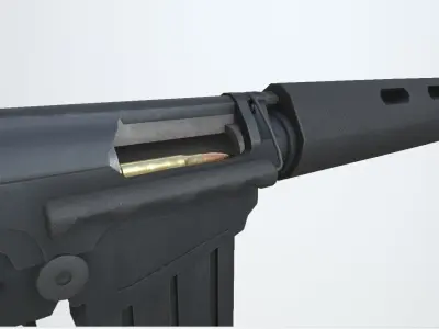 PBR FN FAL Rifle Black Low-poly 3D model