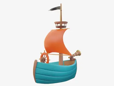 Cartoon stylized ship Low-poly 3D model