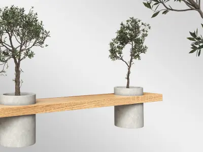 Wooden Bench with Plants Free 3D model