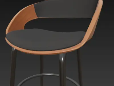 Modern Curved Bar Stool Wood and Black Metal 3D Model Free 3D model