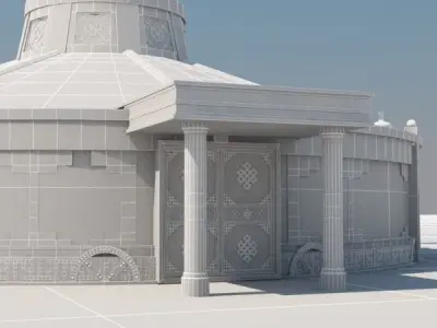 yurta round building in middle of grassy field 3D model