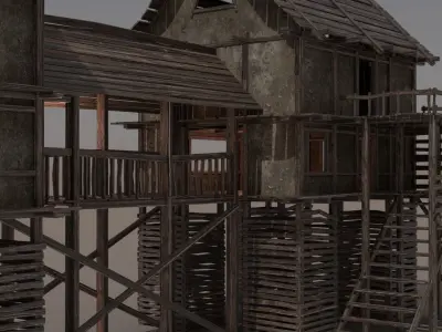 Low Poly Multi-Storey Wooden House Low-poly 3D model