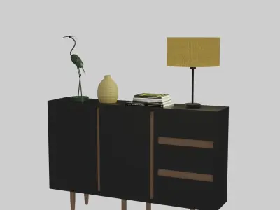 sideboard with two drawers and lamp Low-poly 3D model