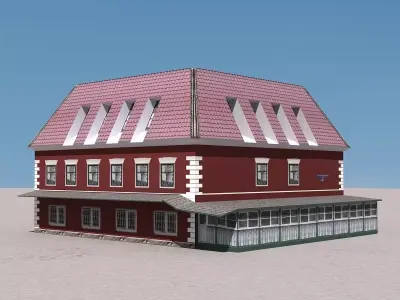 Building Lowpoly house with roof and tiled roof Low-poly 3D model