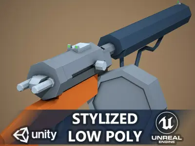 Stylized Hellriegel Machine Gun Low Poly Mobile Ready Low-poly 3D model