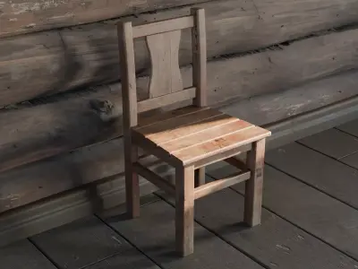 Rustic Wooden Chair - Country Furniture Free 3D model