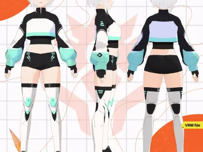 VRM CYBERPUNK NEO FASHION SPORTS OUTFIT ANIME CELL SHADED 3D model