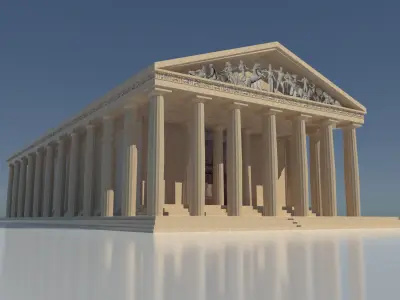 The Parthenon greek temple with columns and roof Low-poly 3D model