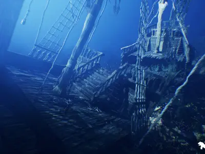 Underwater Sunken Ship Environment Low-poly 3D model