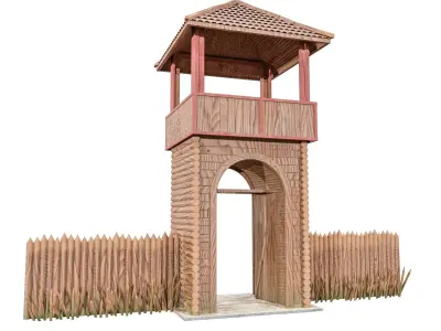 Medieval Fort Gate 2 Colors Low-poly 3D model