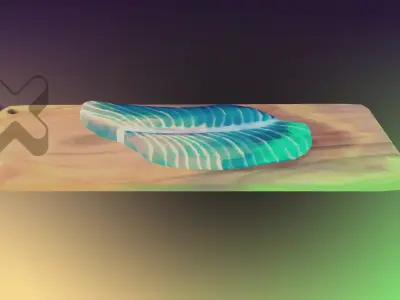 Stylized handpainted blue fish on a cuttingboard Low-poly 3D model