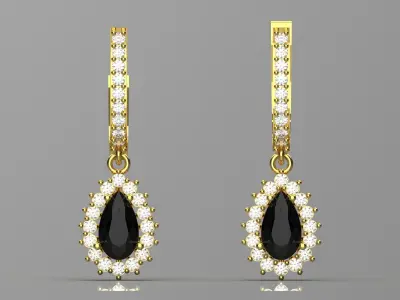 Gold Dangle Earrings with Black Onyx je0028 3D print model