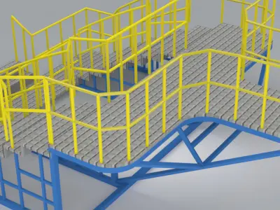 Modular Industrial Staircase with Platform Steel Structure 3D model