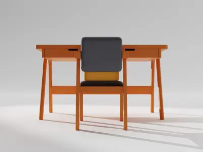Study Table and Chair Set  3D model