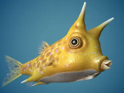 Fish Lactoria cornuta Lowpoly  Low-poly 3D model