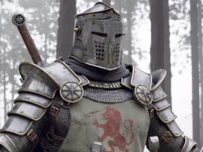 Crusader knight in armor Low-poly 3D model