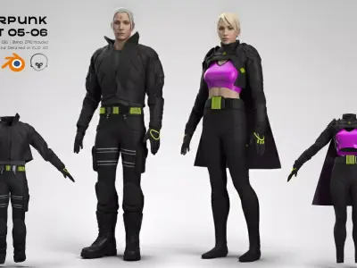 Cyberpunk Outfit 05 06 Clo3D Marvelous Designer Blend Obj  3D model