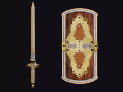 Sword Light Shield Armor Dagger Wooden Edged Cutting Rapier Low-poly 3D model