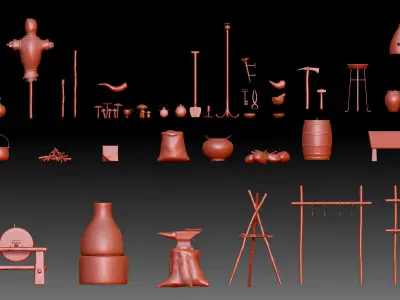 79 Medieval Roman village Buildings parts and objects collection 3D print model